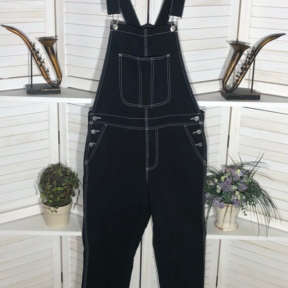 Forever 21 Denim Overalls Jumpsuit Contrast Stitch Blue Small - Picture 3 of 15